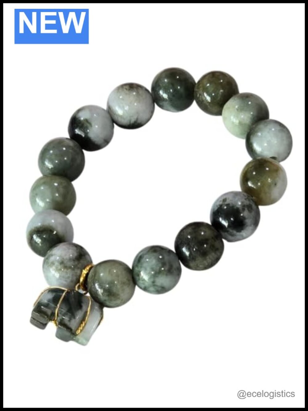 Natural Burmese Jade Stretch Bracelet with Elephant Charm 13.80mm Beaded
